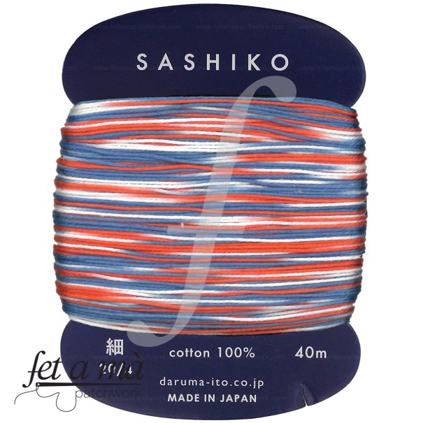 Hilo Daruma para Sashiko - Difuminado Rojo-azul-blanco