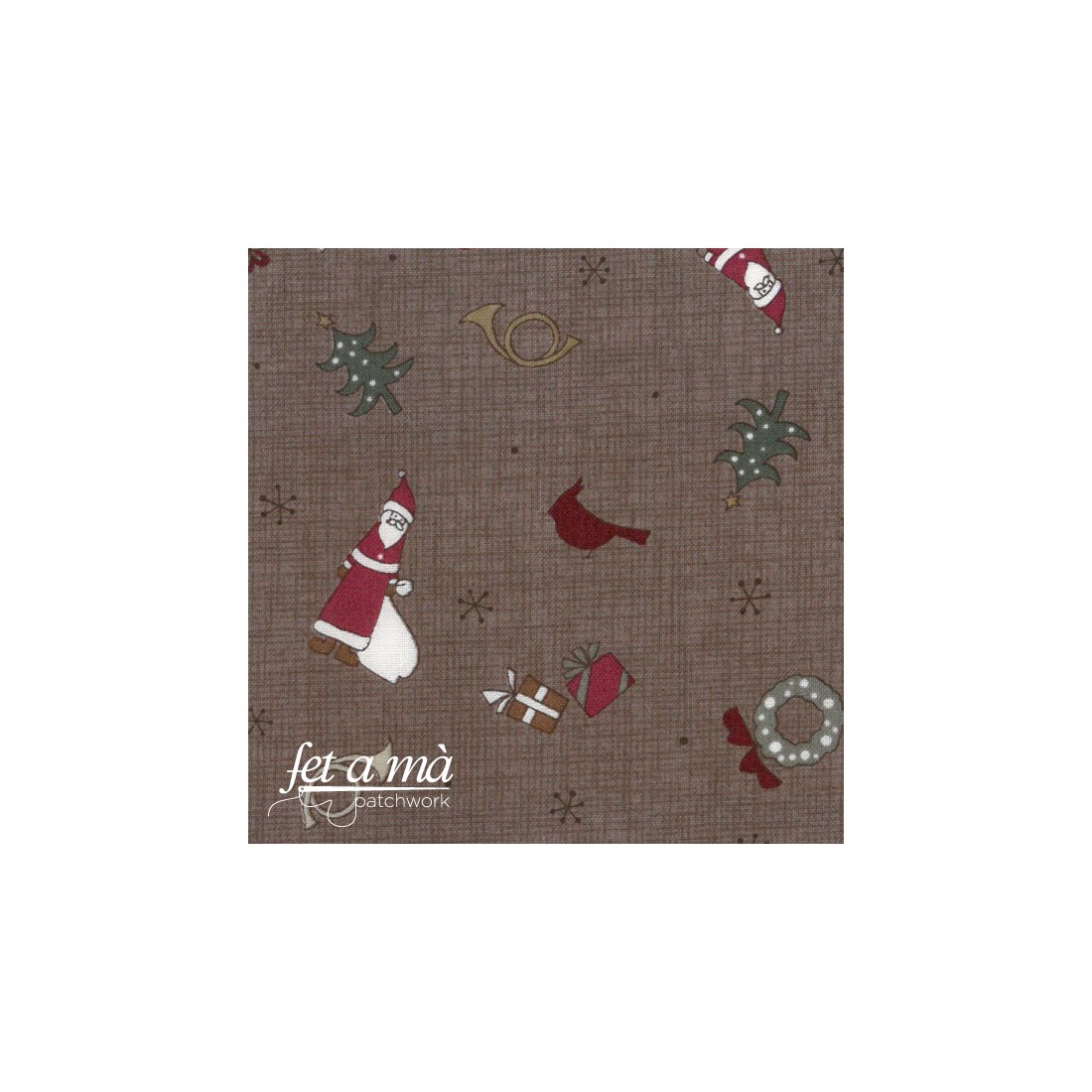 Tela Navidad Merry Taupe motivos navideños marrón